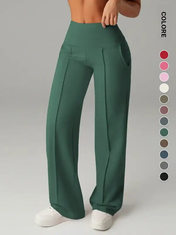 Pantalon de jogging taille haute avec poches latérales pour femme, décontracté, sportif, pour le yoga, coupe ample, taille élastique, leggings longs toutes saisons