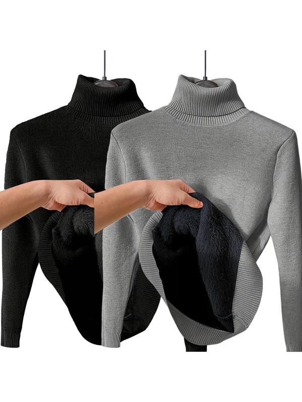 Pull en tricot uni doublé thermiquement à épaules tombantes et col montant pour femmes, pull décontracté à manches longues pour le quotidien en extérieur, haut en tricot pour femmes pour l'automne et l'hiver.