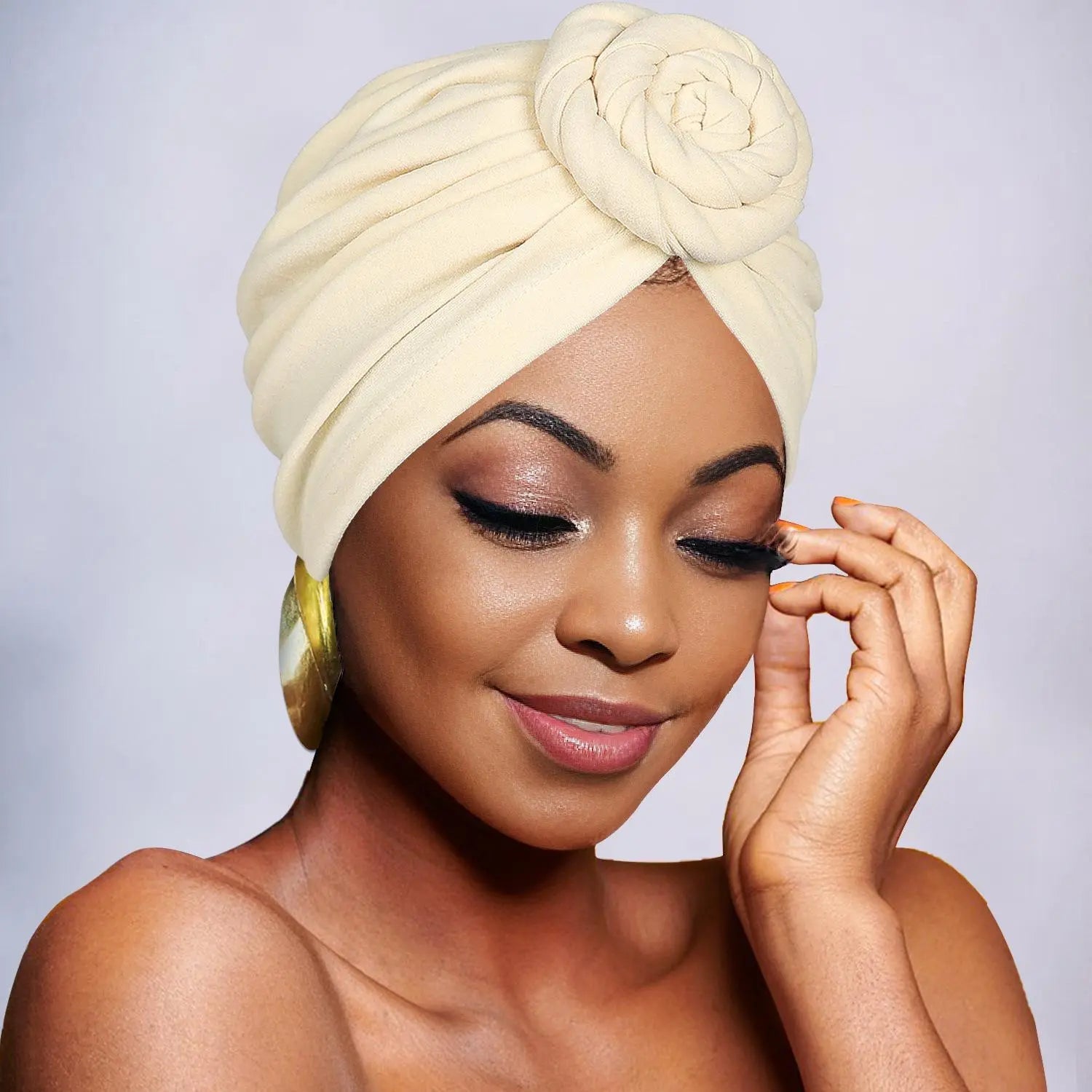 Chapeau turban élégant de couleur unie avec fleur pour femme, foulard décontracté et tendance, accessoires de mode pour un usage quotidien