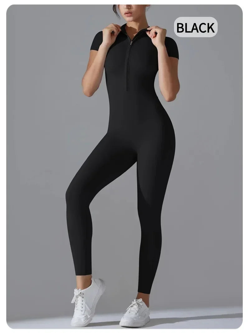 Combinaison de fitness sexy pour femmes, moulante avec fermeture éclair, pantalon de sport, leggings de sport pour femmes, fitness