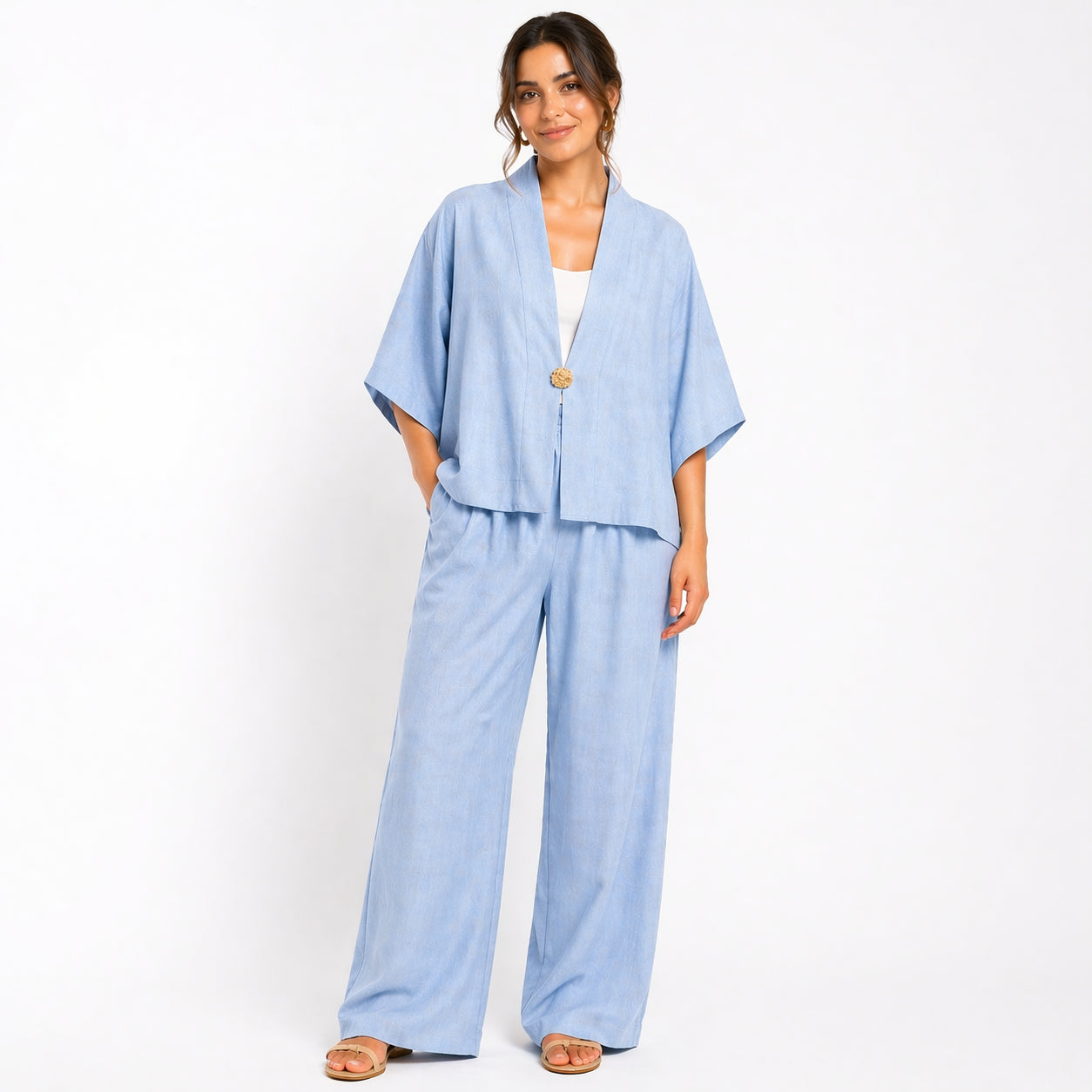 Ensemble femme oversize fluide 2 pièces – Kimono manches larges & pantalon taille élastique – Look chic confortable