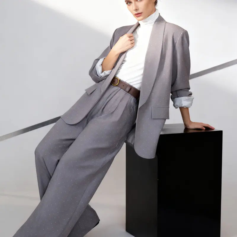 Ensemble veste et pantalon à micro-sequins, ensemble 2 pièces avec ceinture, taille unique femme, élégant et polyvalent