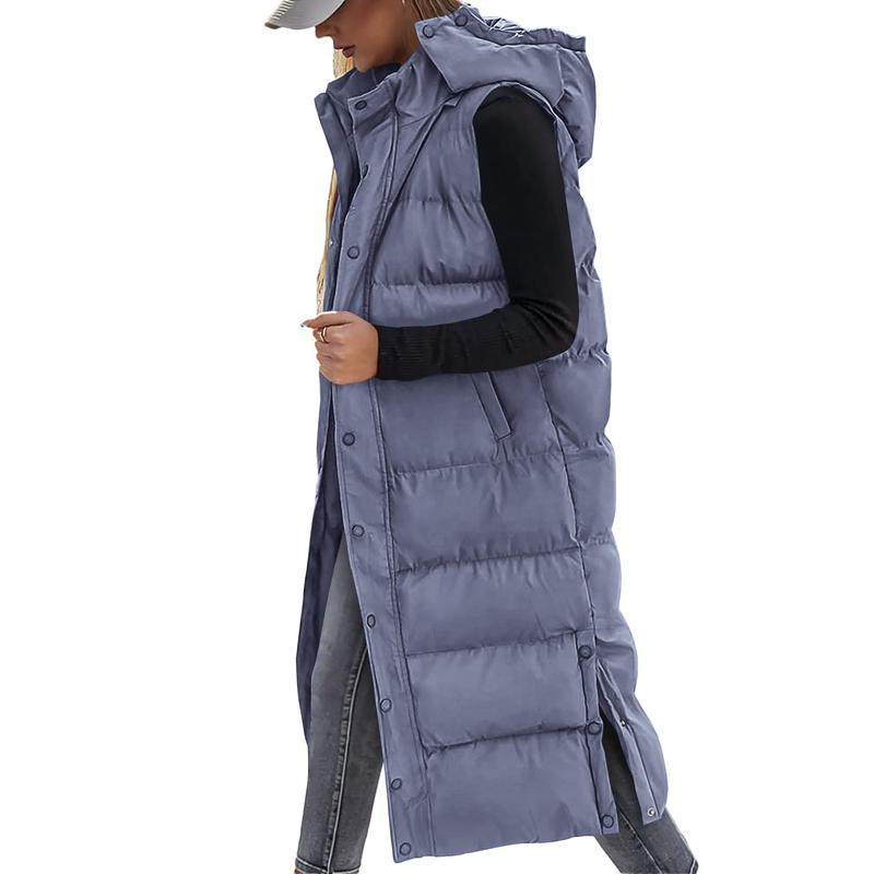 Gilet long matelassé pour femme avec capuche matelassée et fermeture boutonnée pour manteau d'hiver 2025 - Hauts, Vêtements pour femmes
