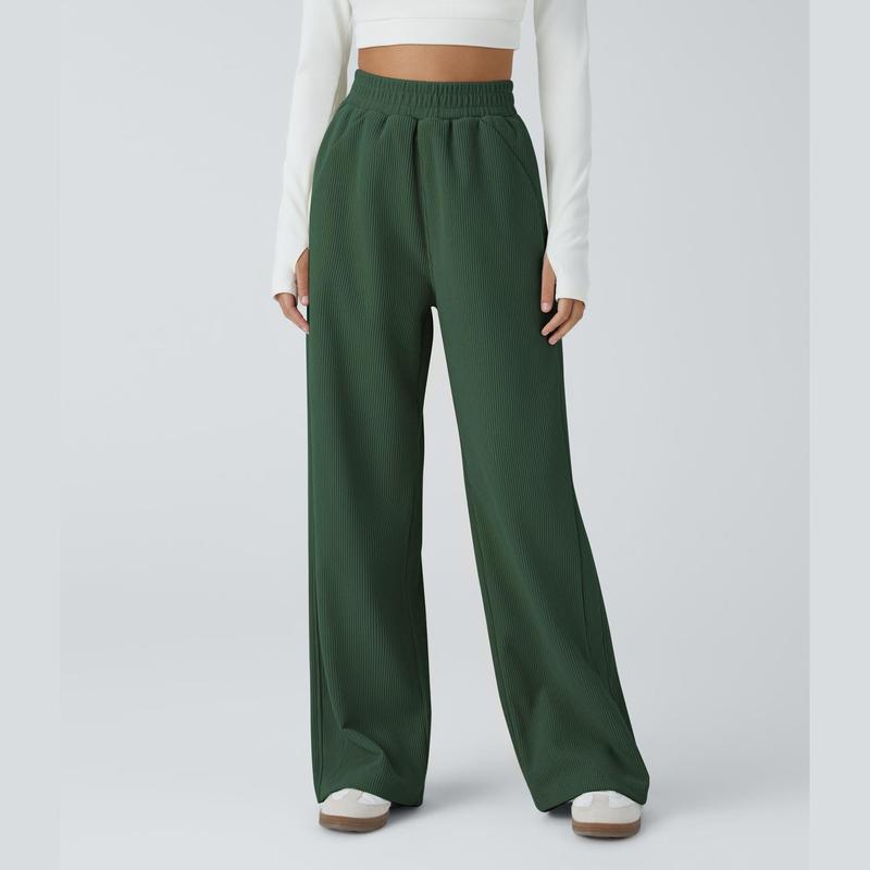 Pantalon décontracté en velours côtelé, coupe droite, taille haute, avec poches latérales