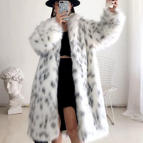 Nouveau Manteau à revers épais et ample pour femme en fausse fourrure de renard sur mesure