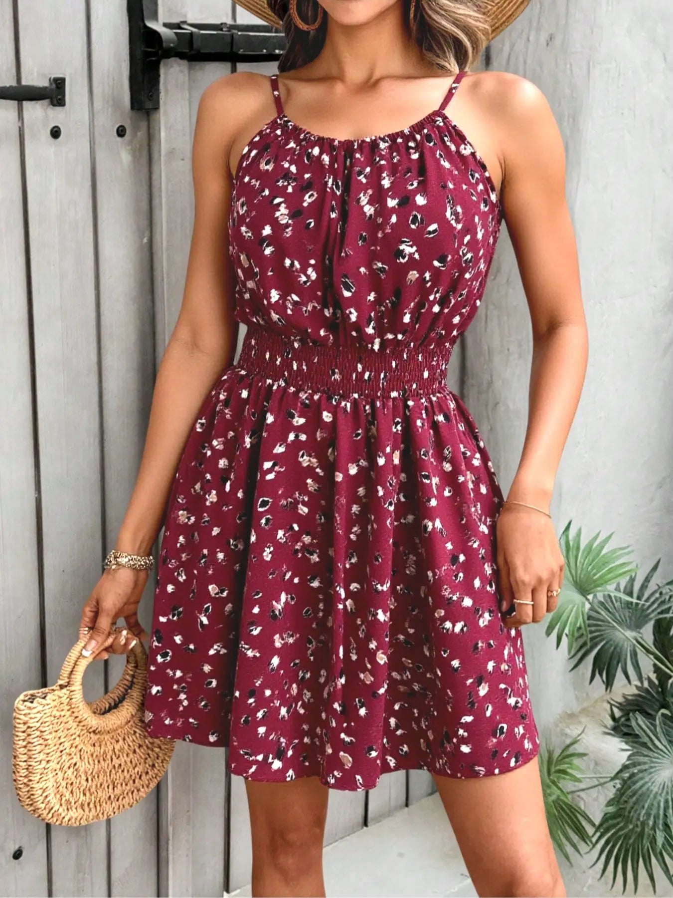 Robe courte sans manches pour femme avec imprimé intégral, style bohème, décontractée, idéale pour les vacances à la plage, vêtements d'été pour femme