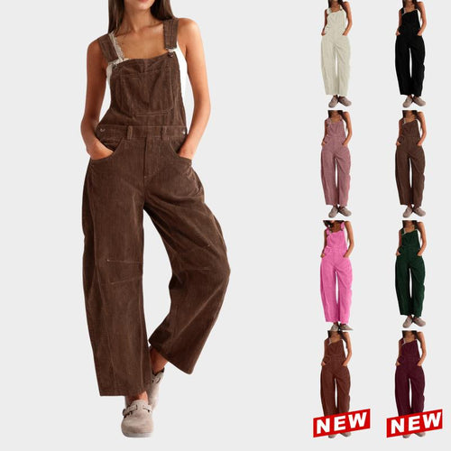 Salopette en velours côtelé pour femmes, pantalon large à bretelles en velours côtelé, combinaison ample réglable avec poches