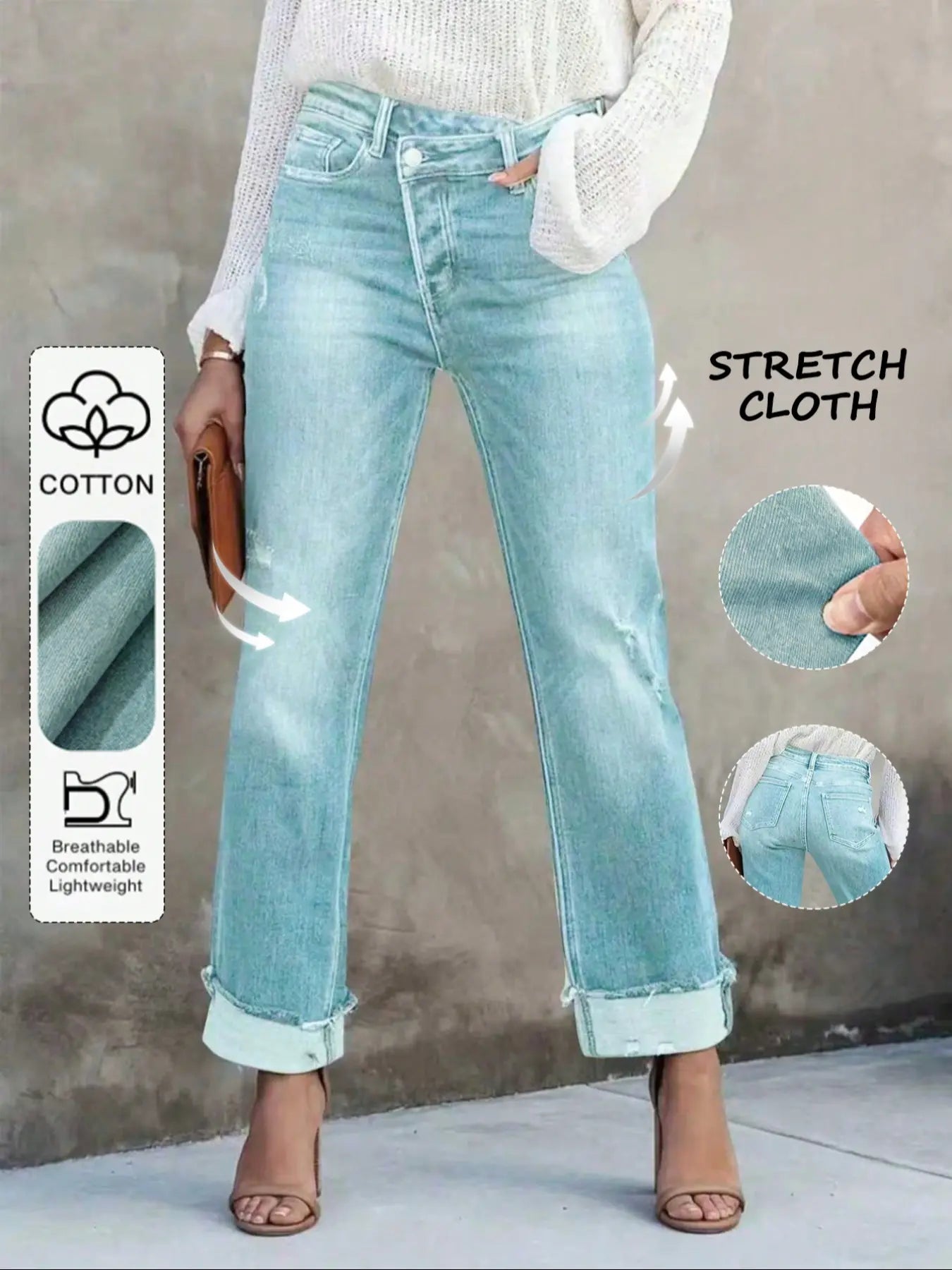 Jean uni pour femme, pantalon en denim décontracté et confortable pour le quotidien, bas pour femme toutes saisons