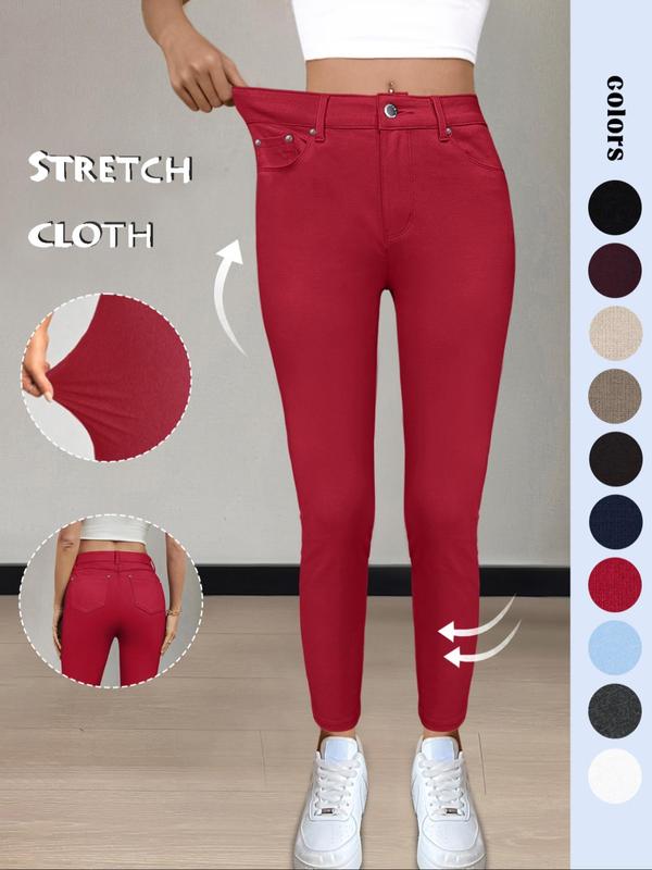 Legging uni à poches et boutons pour femme, pantalon moulant décontracté et confortable pour le yoga et la gym, bas pour femme pour l'automne et l'hiver, T-Chic
