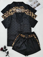 Women's Solid Contrast Binding Bow Decor Pajama Set, Short Sleeve Button Front Lapel Shirt & Shorts Pj Set, Ladies Summer Sleepwear & Loungewear