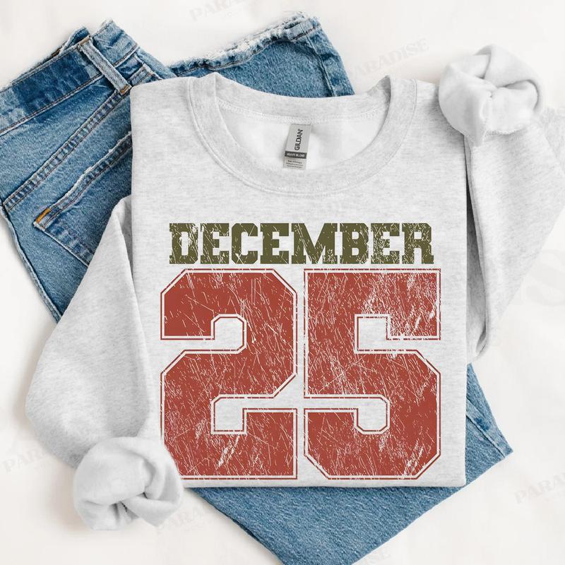 Sweat-shirt de Noël rétro, T-shirt 25 décembre, Vêtements de fêtes, Chemises de Noël pour femmes, Col rond de Noël, Cadeau de Noël, Pull d'hiver