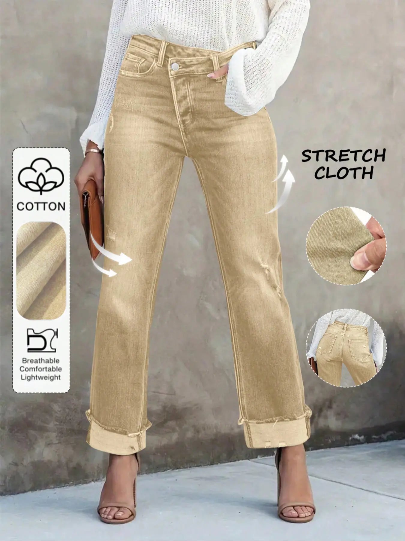 Jean uni pour femme, pantalon en denim décontracté et confortable pour le quotidien, bas pour femme toutes saisons