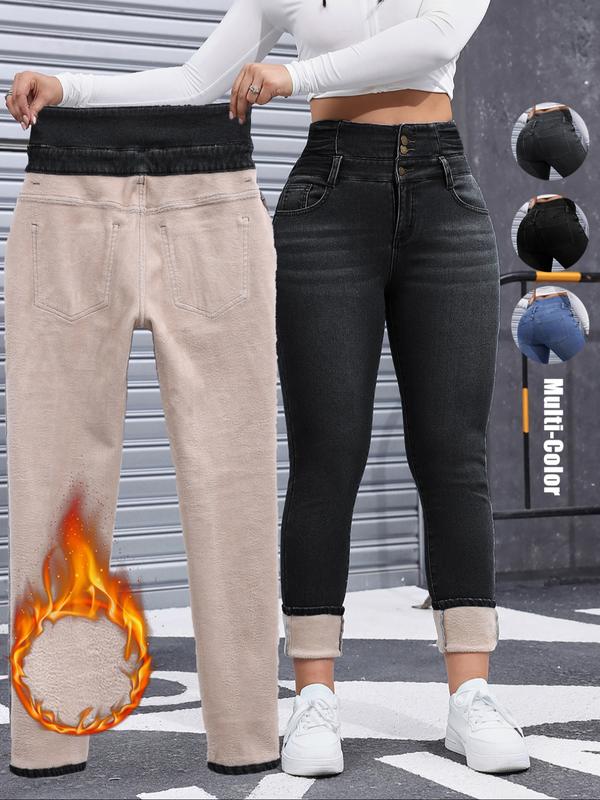 Jean en denim épais doublé polaire pour femme, haute élasticité, mode automne-hiver, jean amincissant confortable, style élégant
