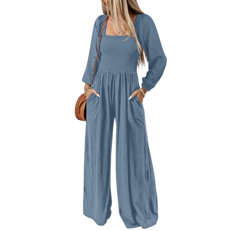 Salopette ample décontractée pour femme, combinaison une pièce à manches longues, jambes larges, pantalon long, barboteuse avec poches