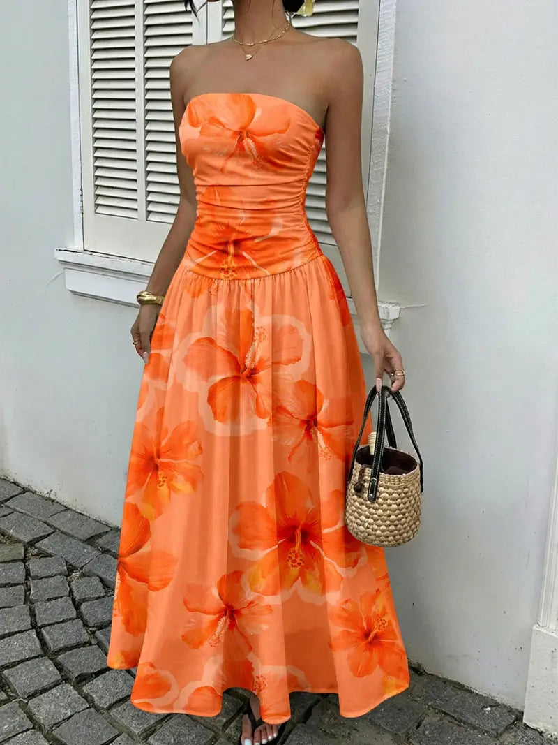 Robe longue élégante à pois sans bretelles pour femme, chic sans manches, idéale pour les fêtes et tenues décontractées, robe de soirée élégante
