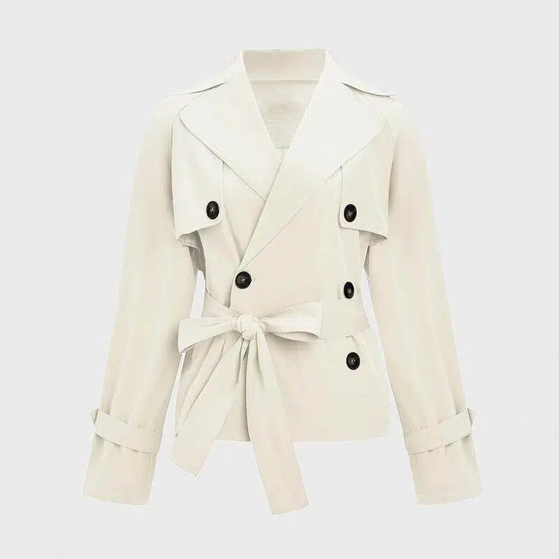 Trench-coat droit pour femme avec ceinture détachable et revers crantés, Trench-coat élégant à revers, style wrap, pour l'automne et l'hiver
