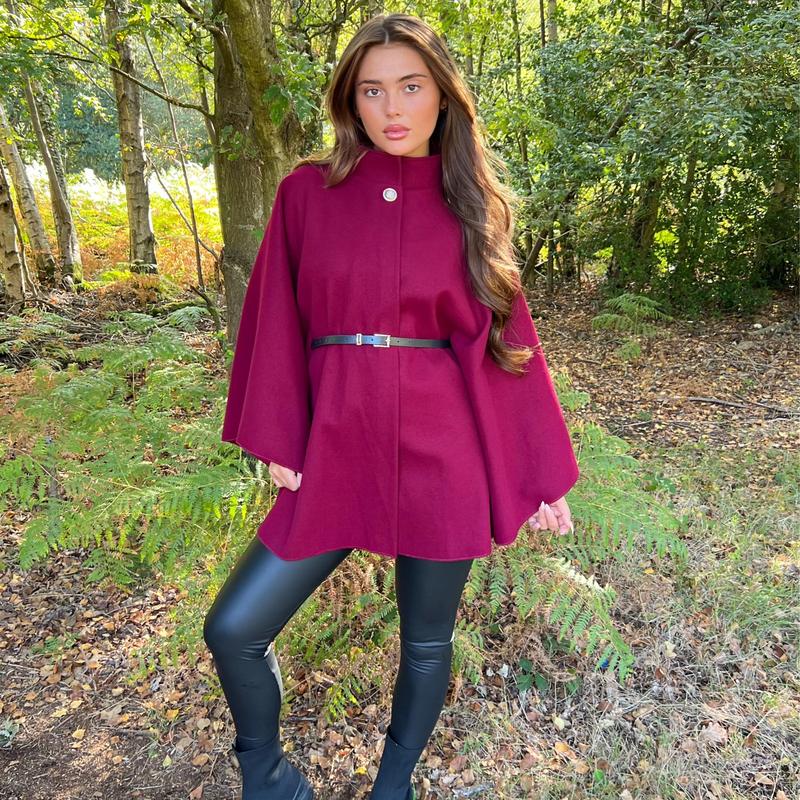 Cape Ceinturée avec Ceinture, Col Montant avec Boutons, Convient Jusqu'à la Taille 60Automne/Hiver