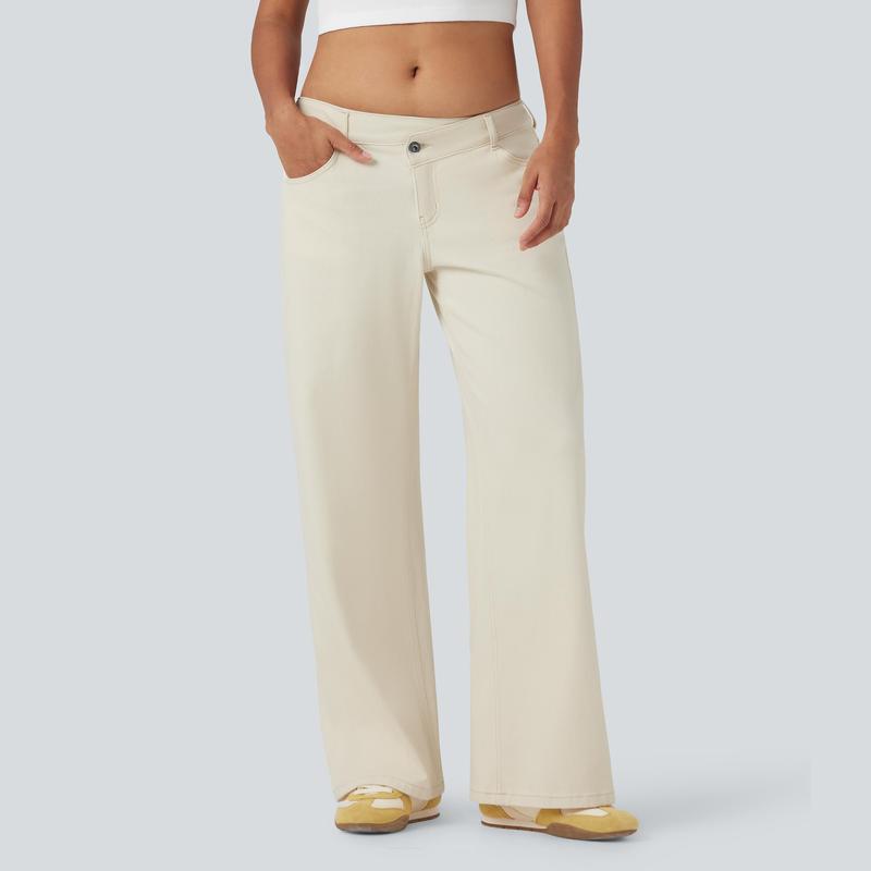 Jean décontracté baggy délavé coupe large à poches zippées asymétriques taille basse