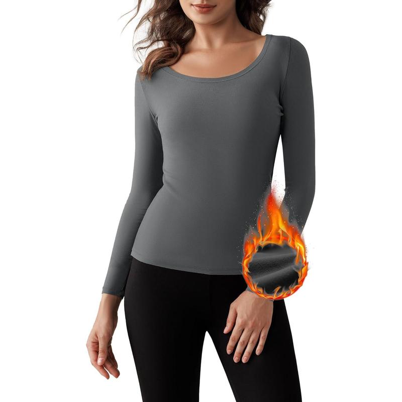 Haut thermique à manches longues pour femme, doublure en polaire, sous-vêtement ultra doux, couche de base pour femme par temps froid