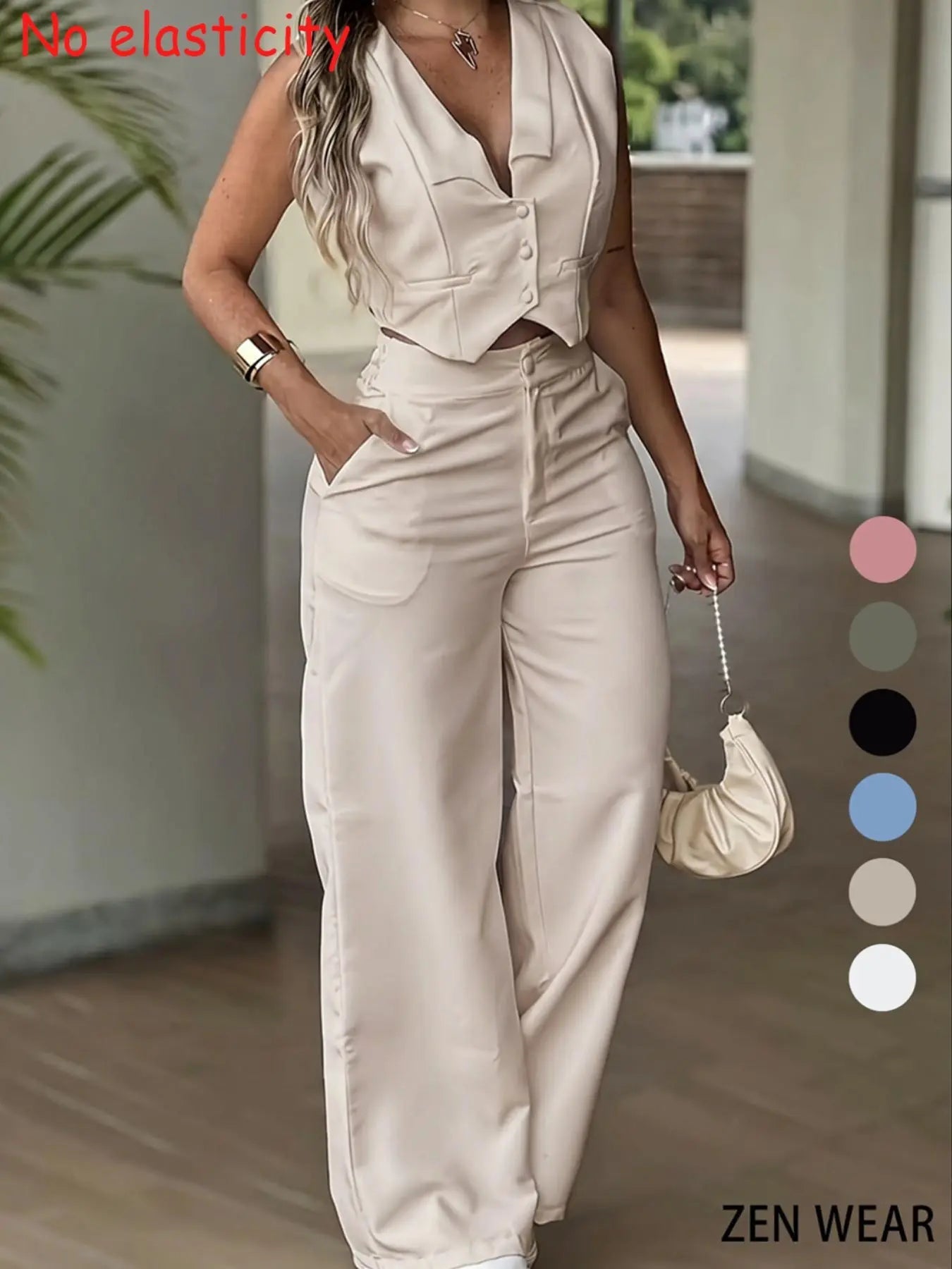 Nouvel ensemble de pantalons pour femmes, ensemble gilet sans manches avec taille cintrée, pantalon large, élégant tailleur-pantalon deux pièces pour femme de bureau