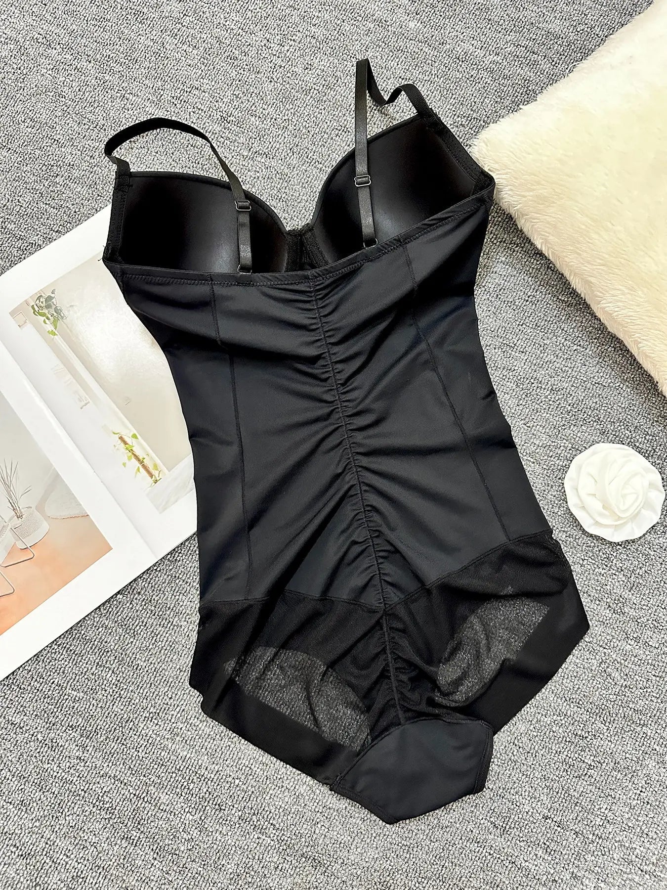 Women's Ruched Slimming Bodysuit Set, Thin Strapless Design, Perfect for Evening Gowns, All-Season Comfortable Underwear