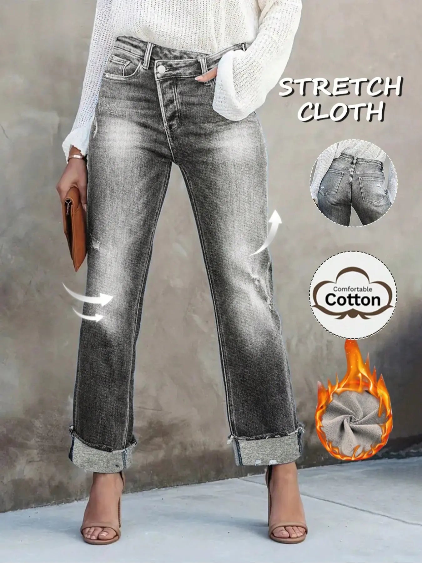 Jean uni pour femme, pantalon en denim décontracté et confortable pour le quotidien, bas pour femme toutes saisons