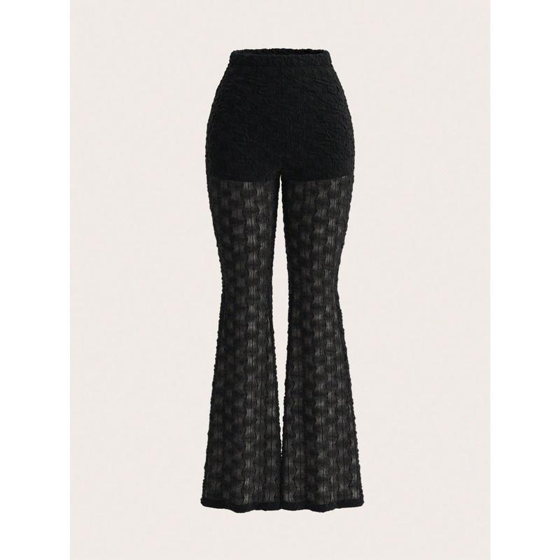 Pantalon évasé taille haute en dentelle tricotée pour femme