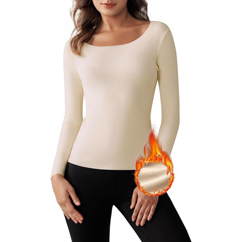 Haut thermique à manches longues pour femme, doublure en polaire, sous-vêtement ultra doux, couche de base pour femme par temps froid