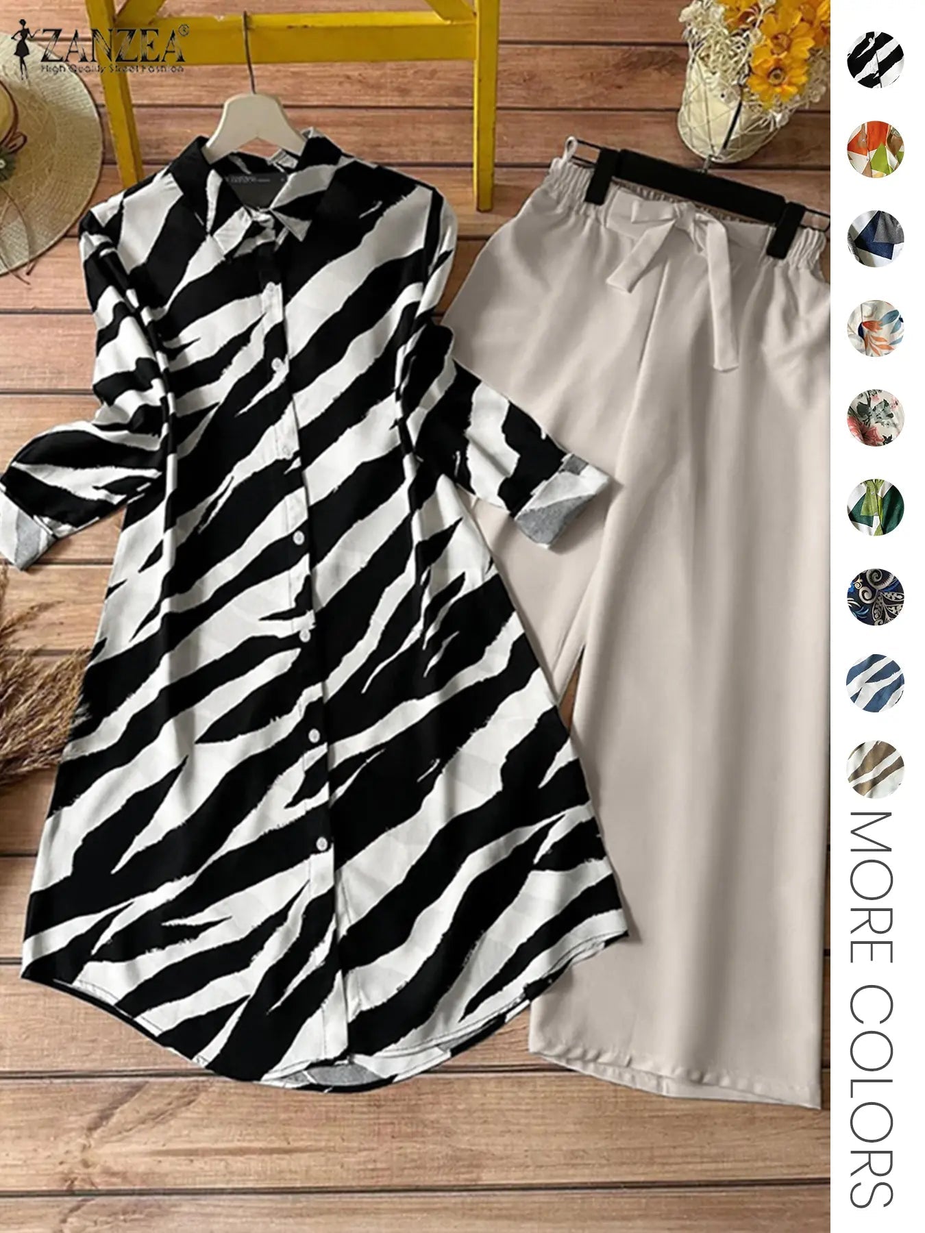 Ensemble deux pièces pour femme, chemise boutonnée à imprimé intégral et pantalon large, haut décontracté à manches longues et col, pantalon pour un usage quotidien, vêtements féminins pour toutes les saisons