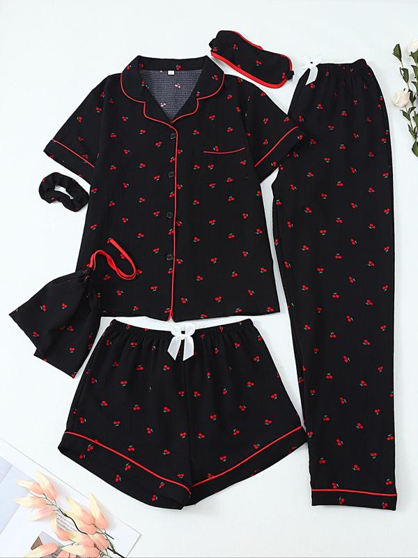 Ensemble de pyjama pour femme avec haut, short, pantalon et accessoires imprimés, ensemble de pyjama décontracté et confortable, vêtements de nuit pour femmes pour toutes les saisons