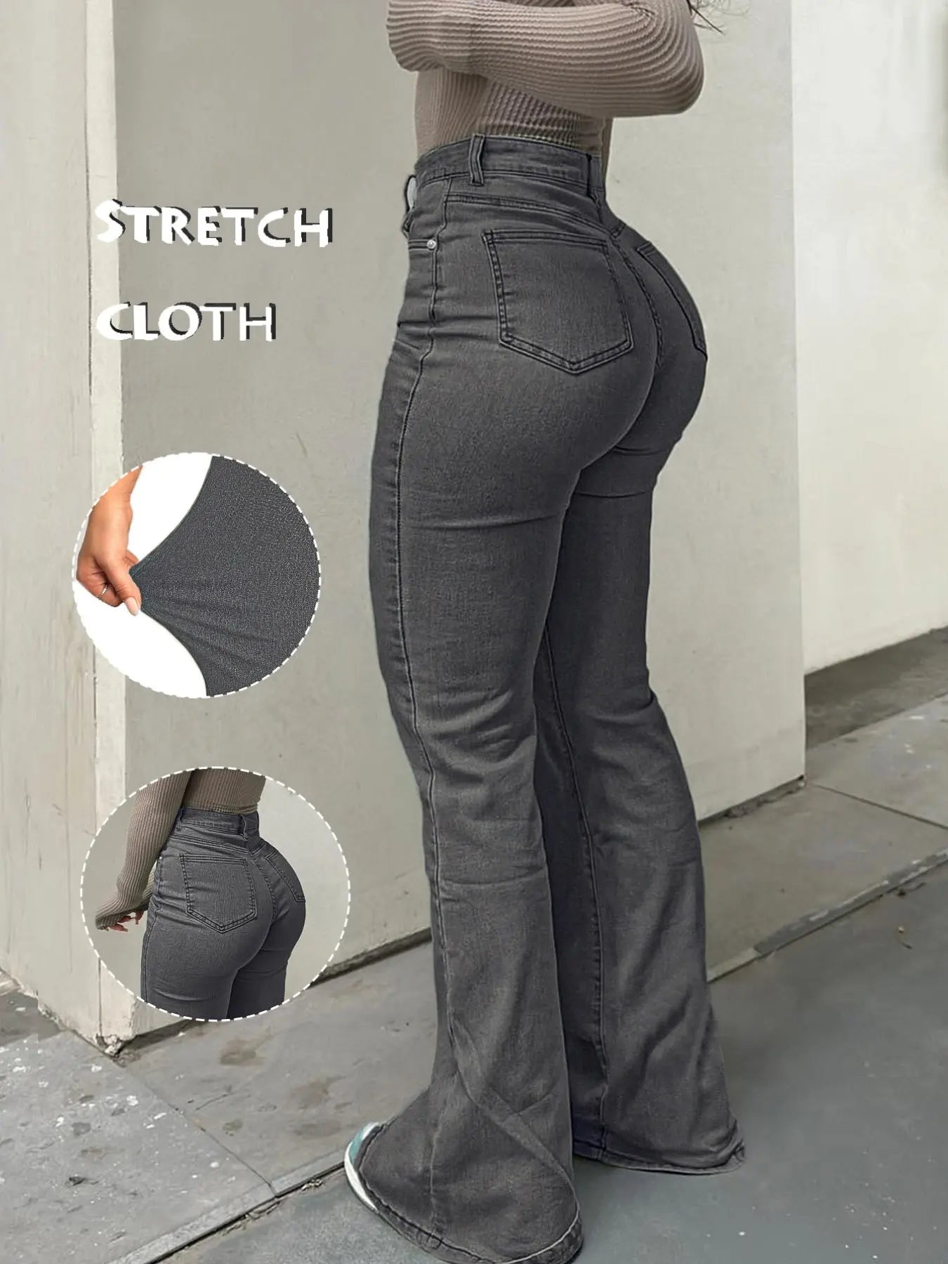 Jean Y2K évasé taille haute pour femme, Jean décontracté en denim avec poches à boutons, Bas pour femme pour le quotidien, Jean 000, Jean femme à la mode et polyvalent, Convient pour le printemps, l'été, l'automne et l'hiver