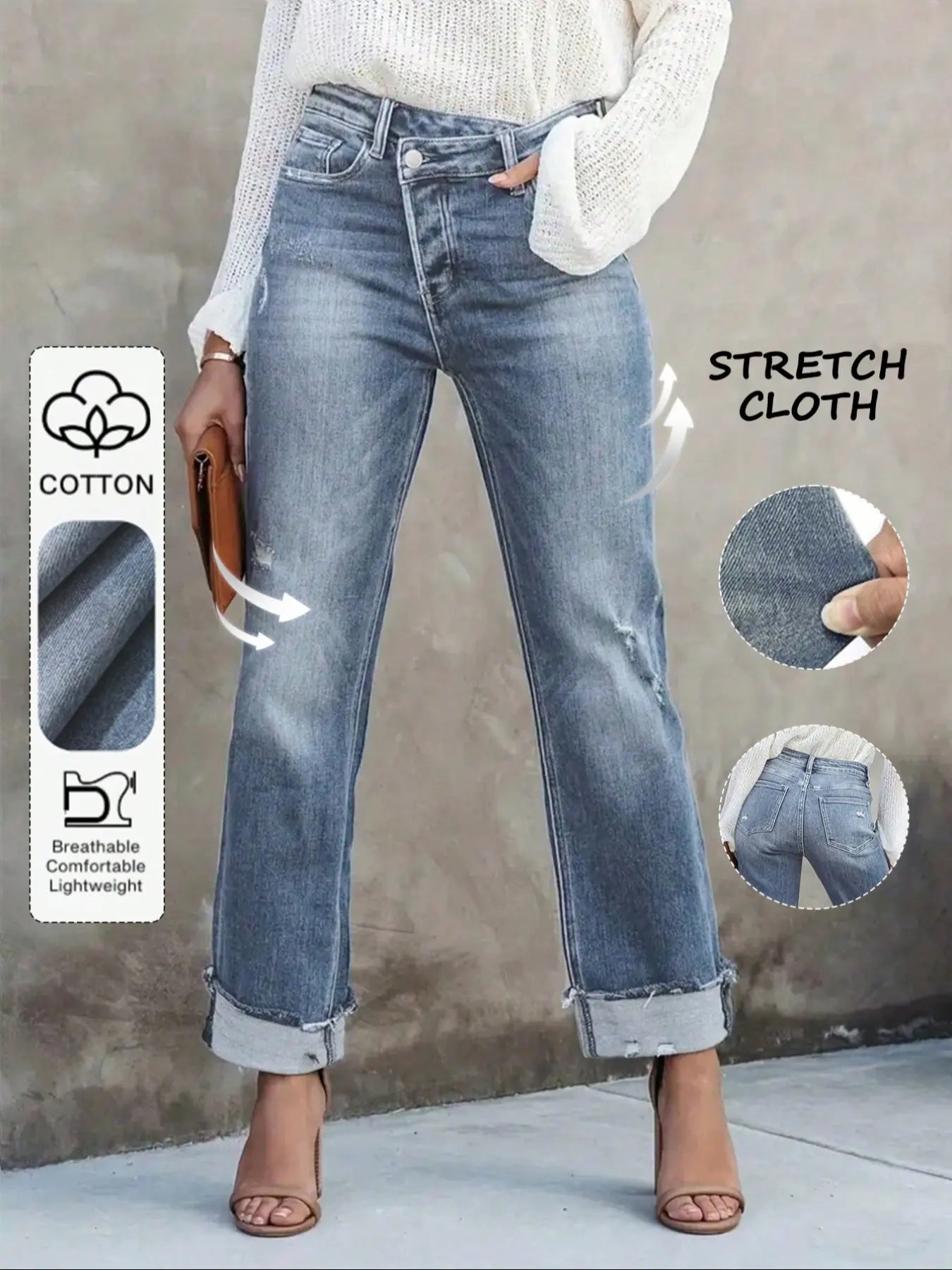 Jean uni pour femme, pantalon en denim décontracté et confortable pour le quotidien, bas pour femme toutes saisons