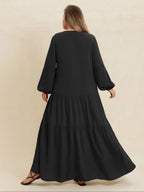 【Grande taille】 Robe longue unie à col en V et manches longues, Robe bohème modeste pour le quotidien, les vacances et les voyages, Vêtements grande taille pour femmes toutes saisons