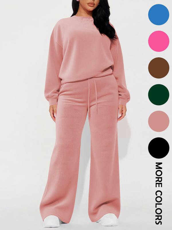 Ensemble femme haut à manches longues décontracté et pantalon droit taille haute, automne-hiver, vêtements confortables et élégants, prêt-à-porter féminin
