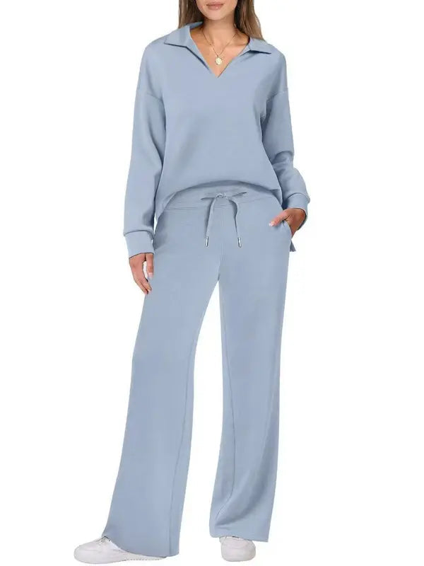 Ensemble de pantalon et haut à manches longues avec cordon de serrage pour femme, décontracté automne-hiver, couleur unie à la mode, tenue de ville, style