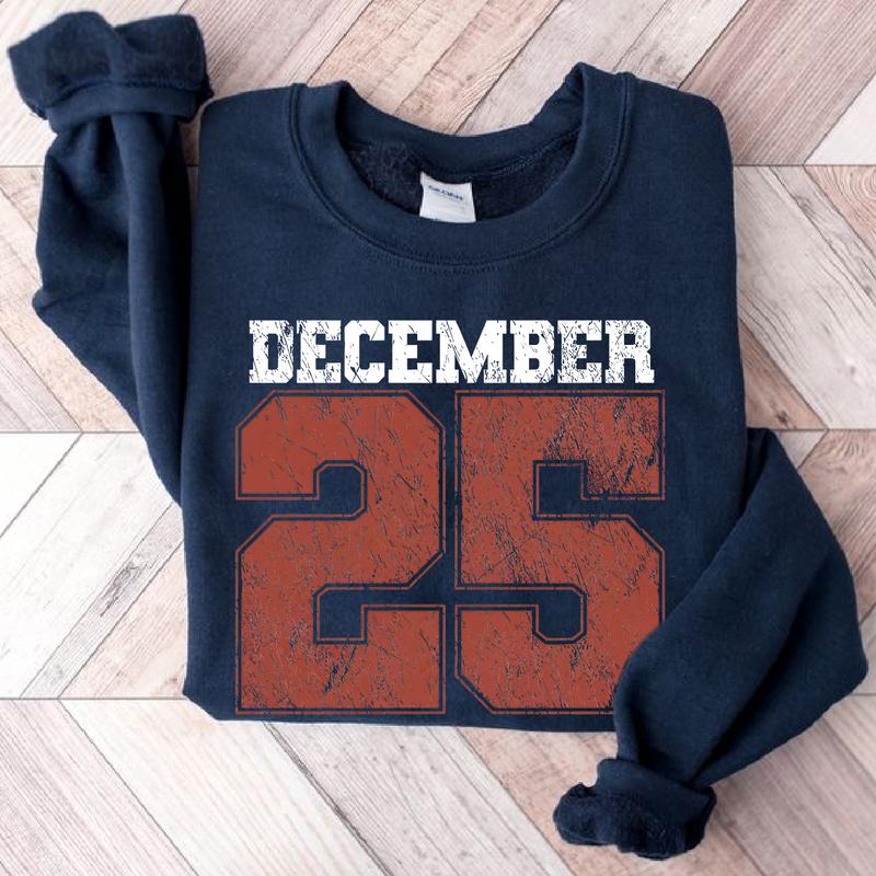 Sweat-shirt de Noël rétro, T-shirt 25 décembre, Vêtements de fêtes, Chemises de Noël pour femmes, Col rond de Noël, Cadeau de Noël, Pull d'hiver