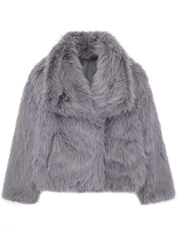 Veste en fausse fourrure unie pour femme, manteau décontracté à col et manches longues pour l'automne et l'hiver, vêtements quotidiens pour femme, hauts mignons