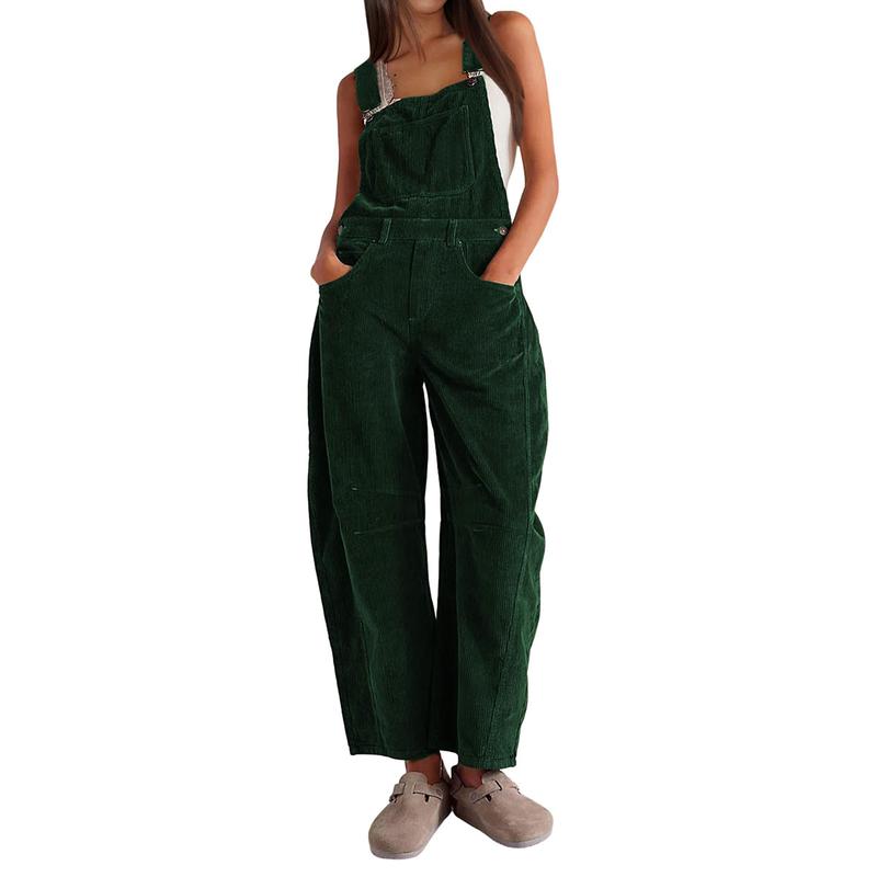 Salopette en velours côtelé pour femmes, pantalon large à bretelles en velours côtelé, combinaison ample réglable avec poches