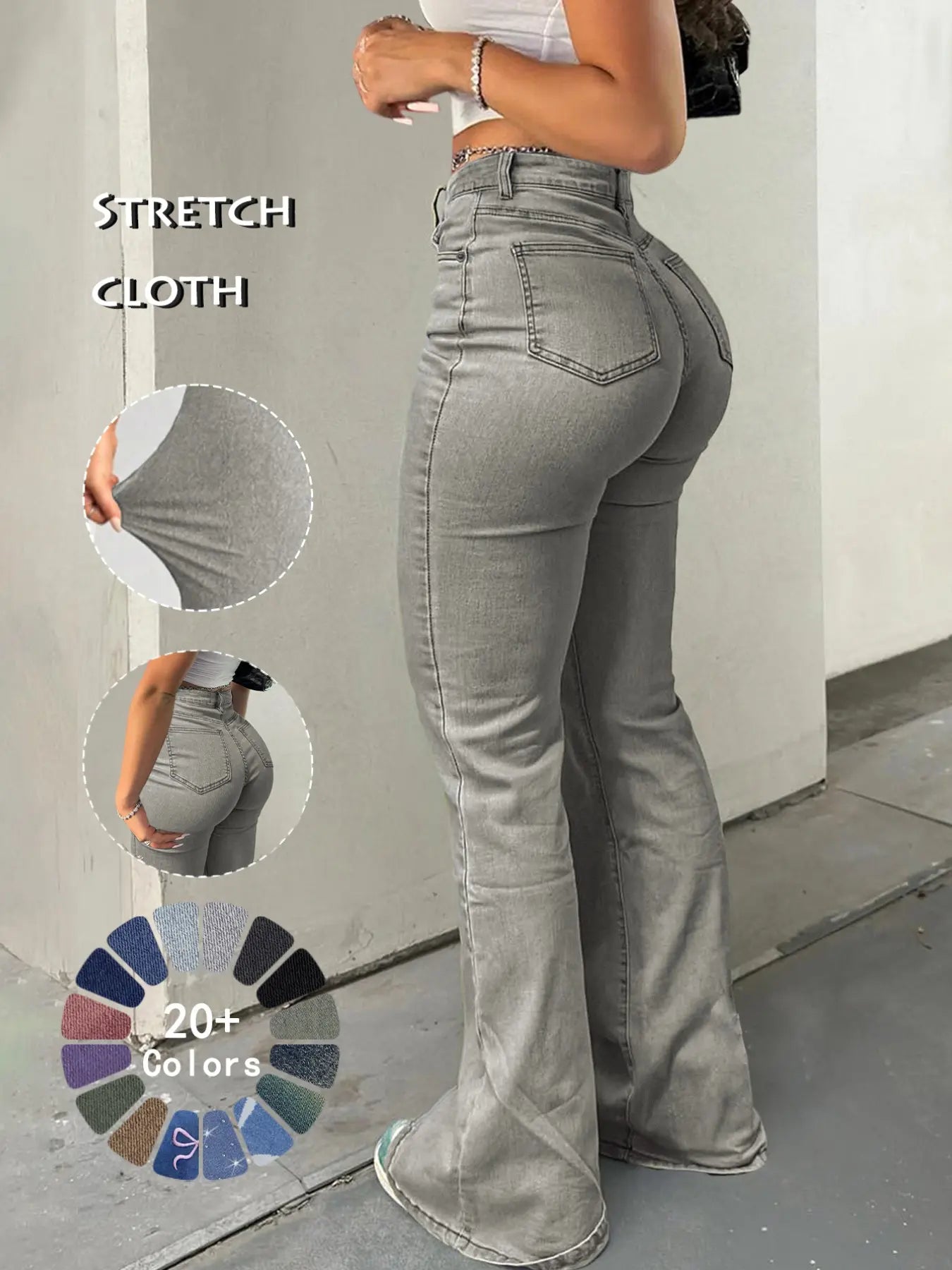 Jean Y2K évasé taille haute pour femme, Jean décontracté en denim avec poches à boutons, Bas pour femme pour le quotidien, Jean 000, Jean femme à la mode et polyvalent, Convient pour le printemps, l'été, l'automne et l'hiver