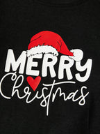 Christmas Family Matching Glow In The Dark Letters Print Long-sleeve Pajamas Sets with Christmas Socks Black+White
