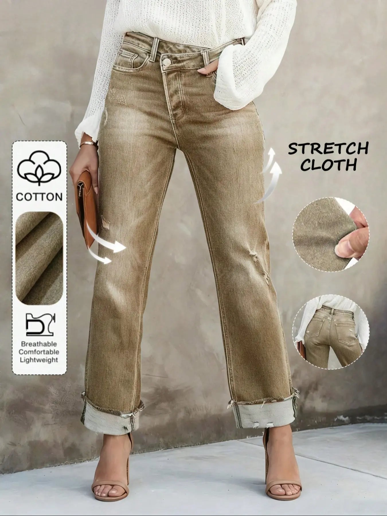 Jean uni pour femme, pantalon en denim décontracté et confortable pour le quotidien, bas pour femme toutes saisons