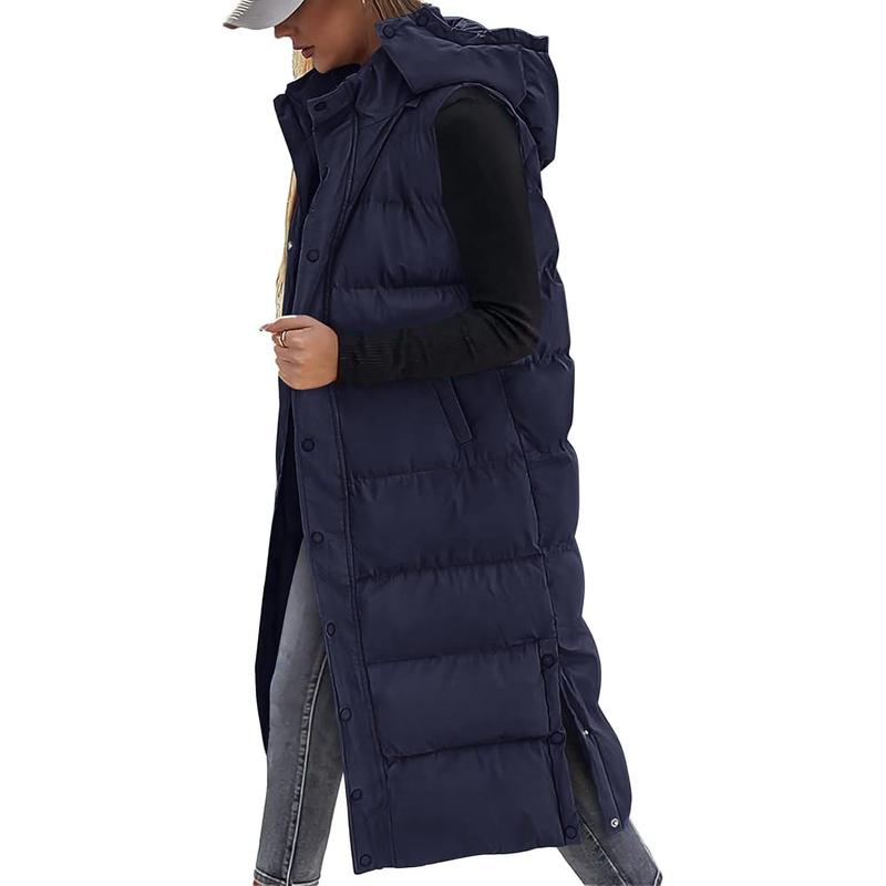 Gilet long matelassé pour femme avec capuche matelassée et fermeture boutonnée pour manteau d'hiver 2025 - Hauts, Vêtements pour femmes