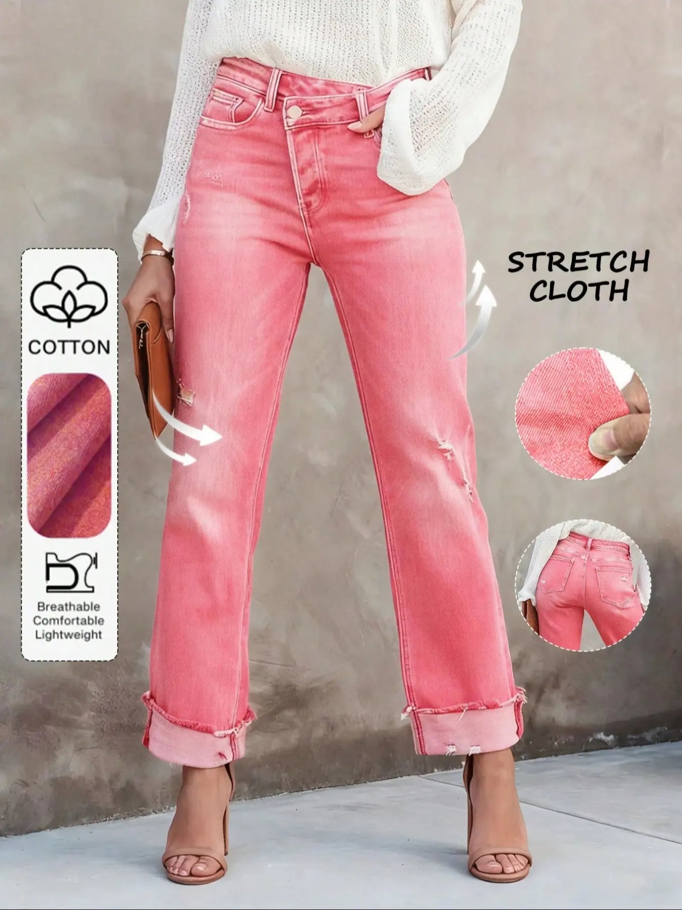 Jean uni pour femme, pantalon en denim décontracté et confortable pour le quotidien, bas pour femme toutes saisons