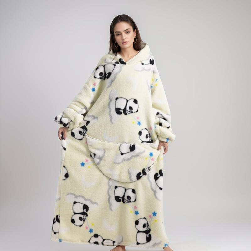 Hoodie Couverture Oversize, Polaire Douillette, Sweat à Capuche Long Couverture comme Cadeau, Couverture Portative Longue avec Manches et Grandes Poches, Pyjama Une Pièce Lavable en Machine pour Adultes