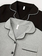Women's Lapel Cardigan Set, Casual Loose-Fitting Long Sleeve Knitwear, Fall & Winter Home Wear, 2-Piece