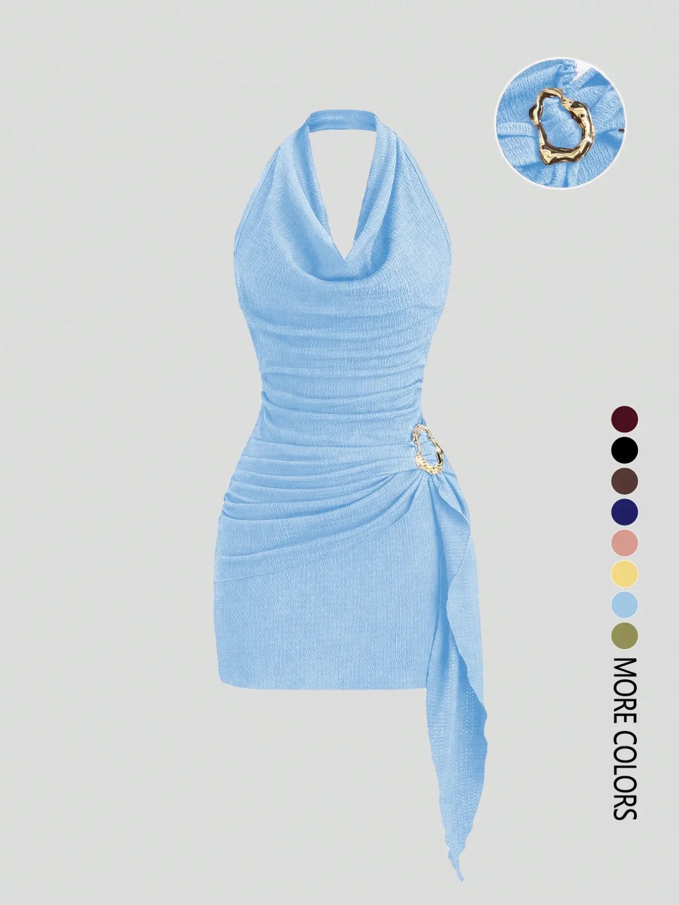 Robe Halter plissée unie pour femme