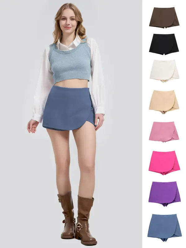 Jupe-short décontractée pour femmes, taille haute avec fermeture éclair latérale, confortable et élégante, parfaite pour le quotidien, mode féminine