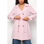 Trench coat, lined, lapel, double-breasted, with belt, front pockets, comfortable women's wear, elegant and versatile, suitable for any occasion, formal or casual, especially suitable for autumn, winter and spring.