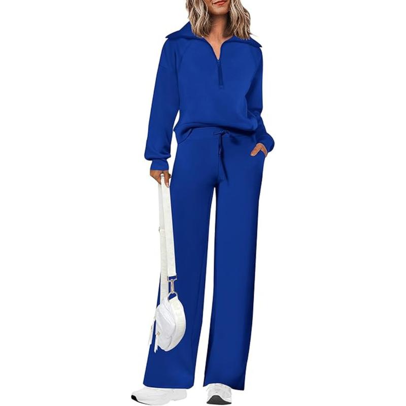 Ensemble de survêtement décontracté 2 pièces pour femme - Sweat-shirt à demi-zip et pantalon large avec cordon de serrage - Haut et pantalon de survêtement assortis pour le confort