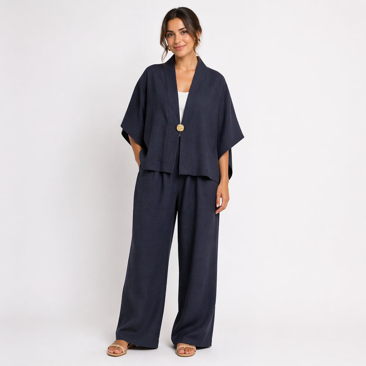 Ensemble femme oversize fluide 2 pièces – Kimono manches larges & pantalon taille élastique – Look chic confortable